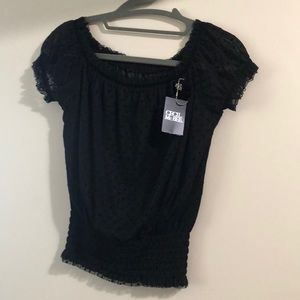 Black dots lace tops
